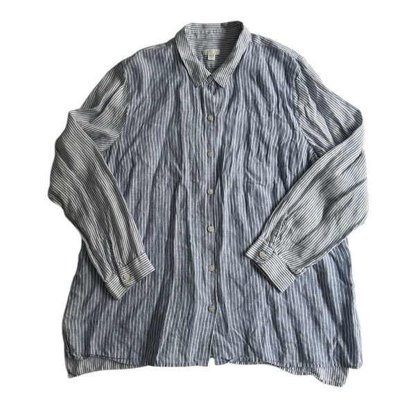 J. Jill Tops - J. Jill Love Linen Blue Striped Button-Up Shirt Blouse Women’s XL Petite Casual